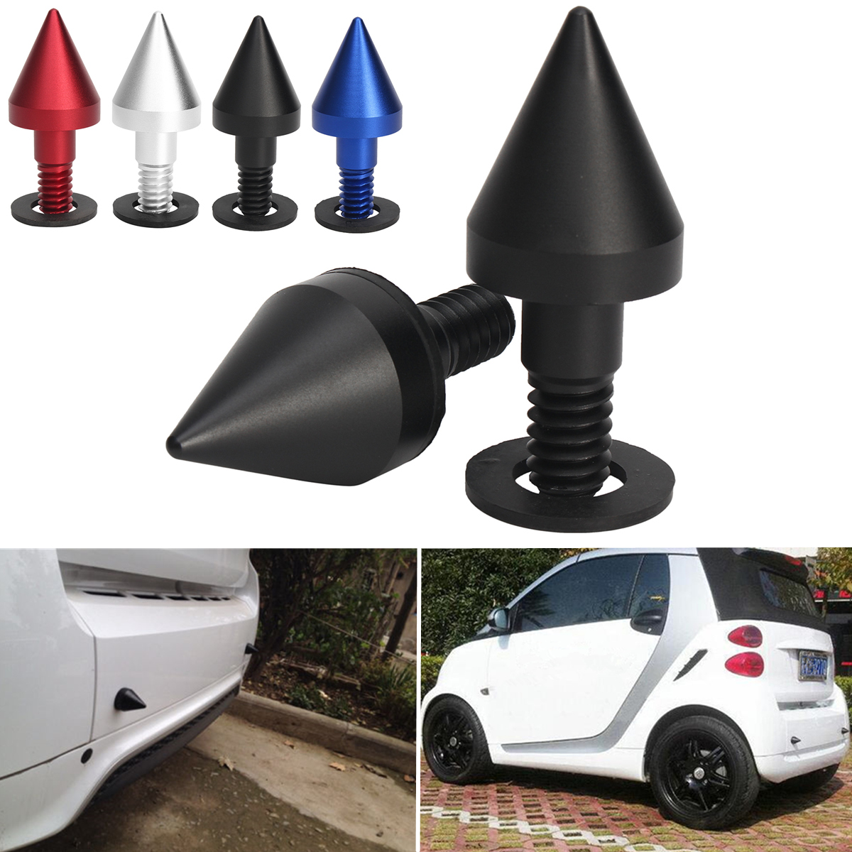 2 Black Front or Rear Bumper Protector Spikes Guards Protectors For Smart Car